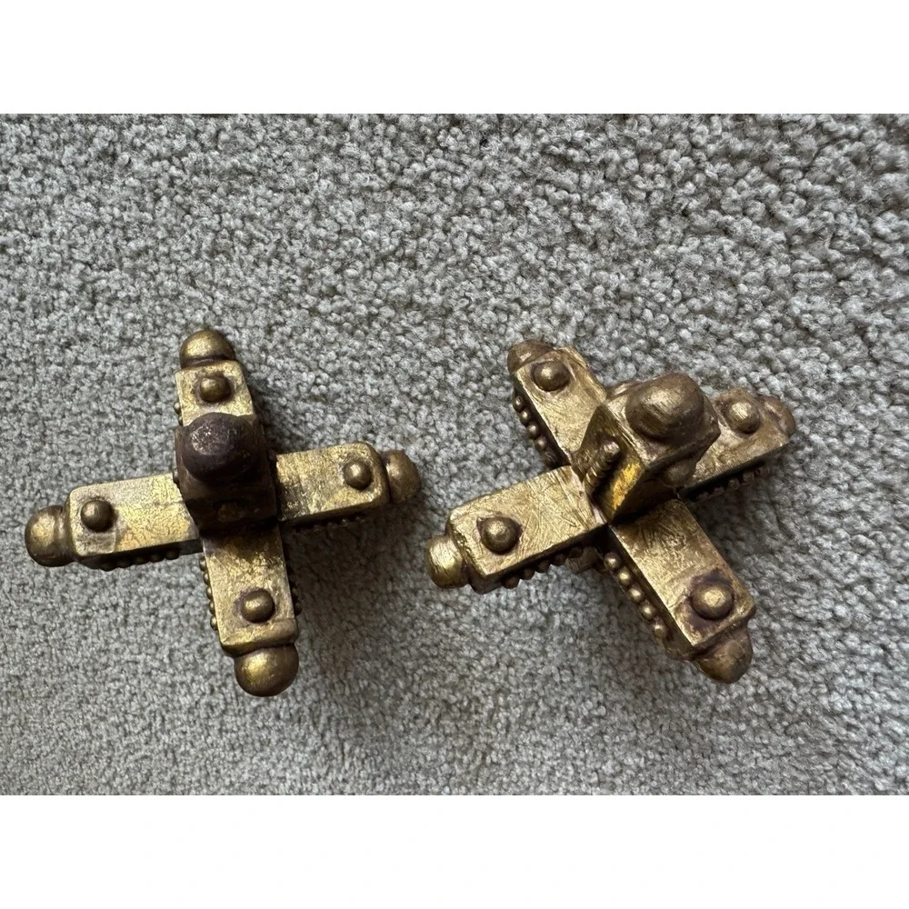 Pair of Decorative Gold Ceramic Jacks Sculptures Shelf Sitters Accent Decor